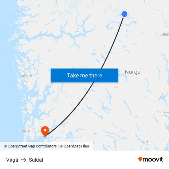 Vågå to Suldal map