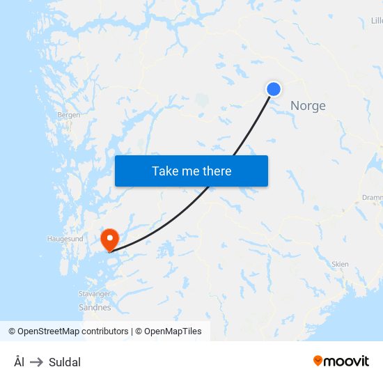 Ål to Suldal map