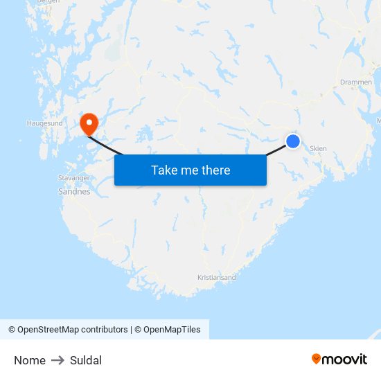 Nome to Suldal map