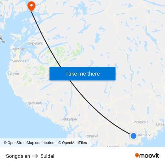 Songdalen to Suldal map