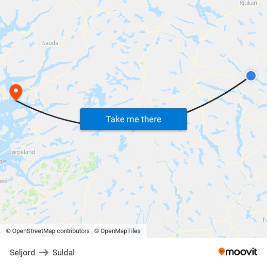 Seljord to Suldal map