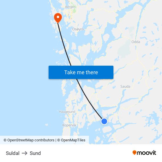 Suldal to Sund map