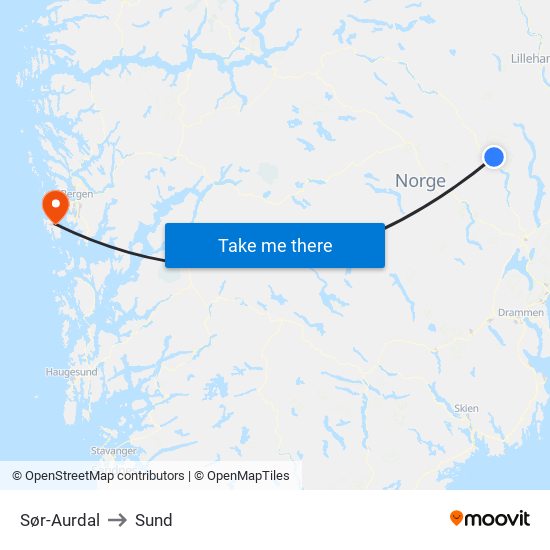 Sør-Aurdal to Sund map