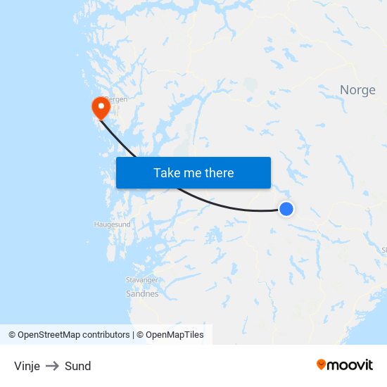 Vinje to Sund map