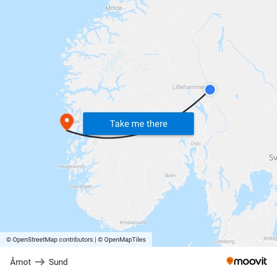 Åmot to Sund map