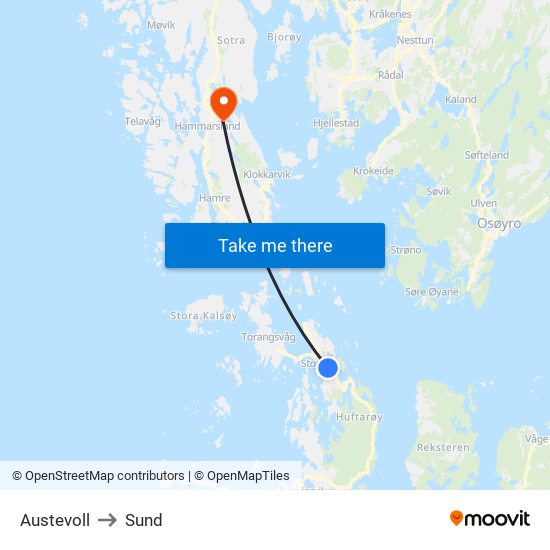 Austevoll to Sund map