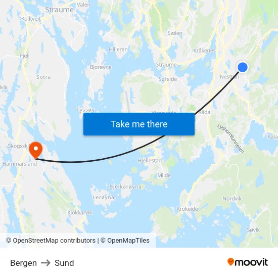 Bergen to Sund map