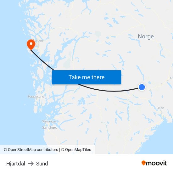 Hjartdal to Sund map