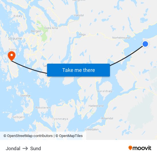 Jondal to Sund map