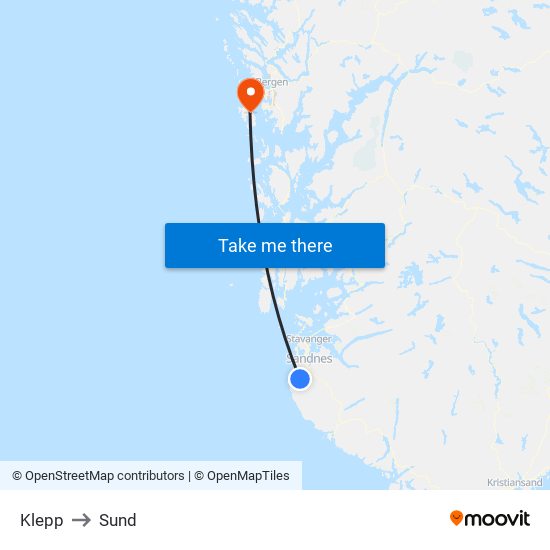 Klepp to Sund map