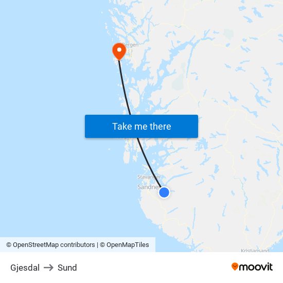 Gjesdal to Sund map