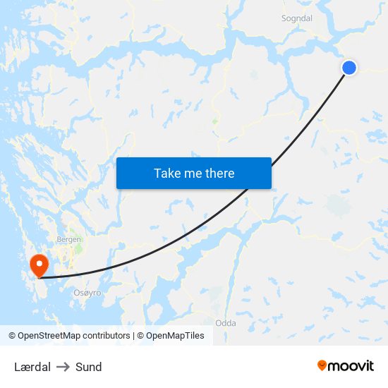 Lærdal to Sund map