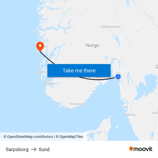 Sarpsborg to Sund map