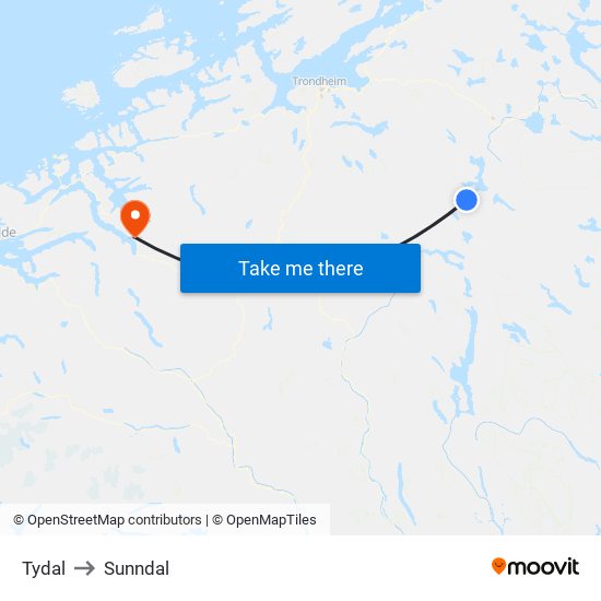 Tydal to Sunndal map