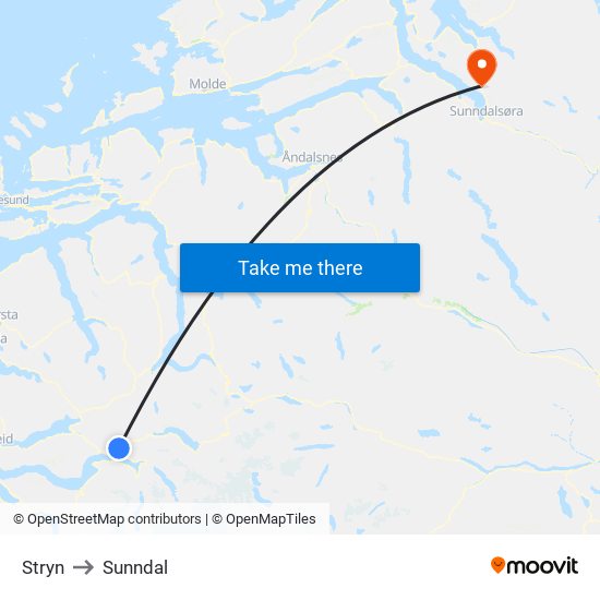 Stryn to Sunndal map