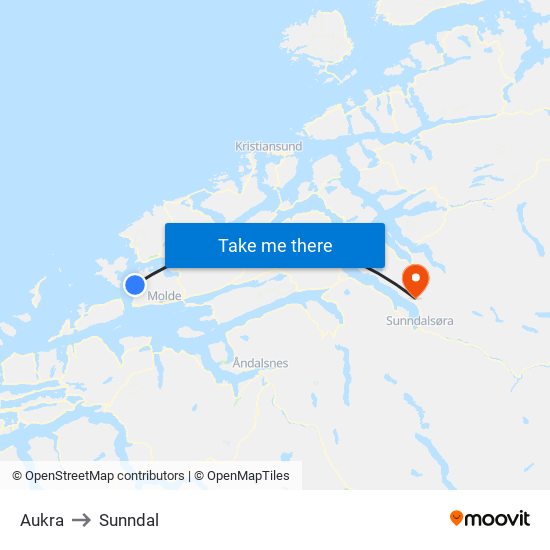 Aukra to Sunndal map