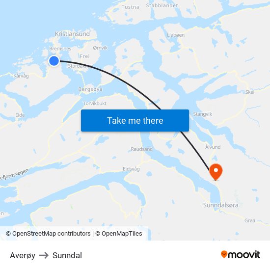 Averøy to Sunndal map