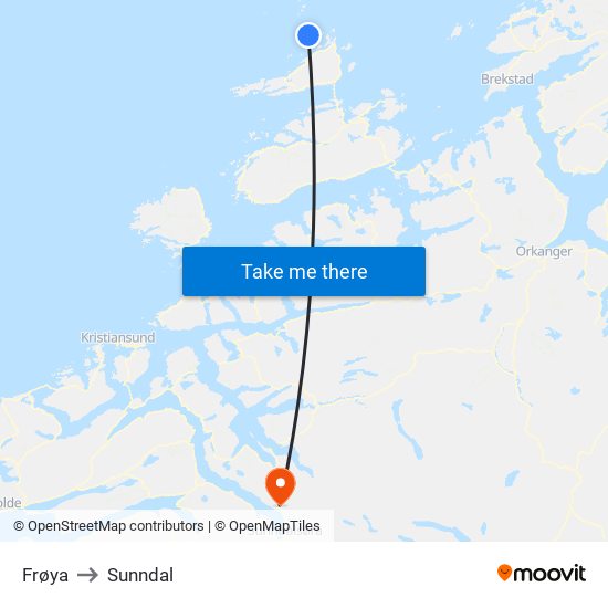 Frøya to Sunndal map