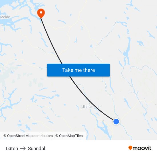 Løten to Sunndal map