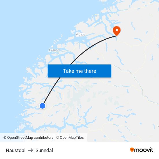 Naustdal to Sunndal map