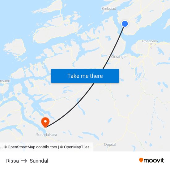 Rissa to Sunndal map