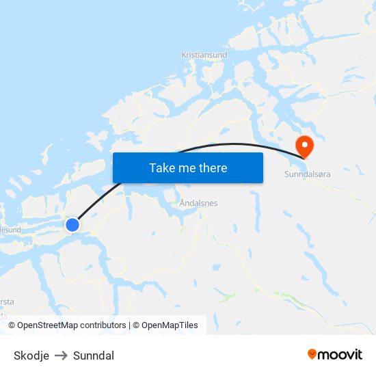 Skodje to Sunndal map