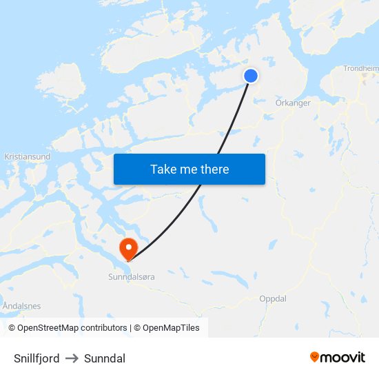 Snillfjord to Sunndal map