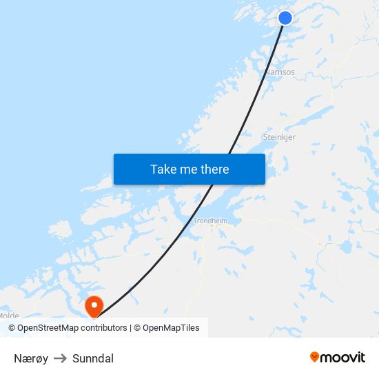 Nærøy to Sunndal map