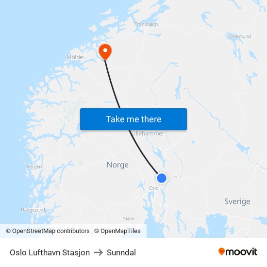 Oslo Lufthavn Stasjon to Sunndal map