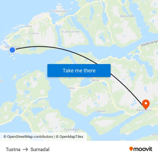 Tustna to Surnadal map
