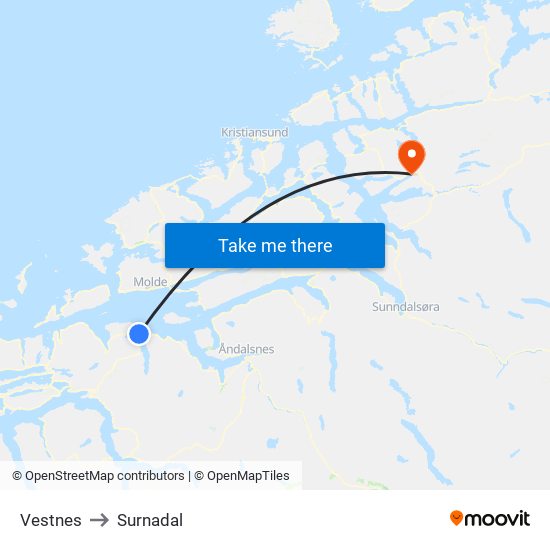 Vestnes to Surnadal map