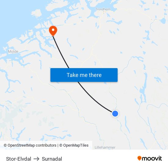 Stor-Elvdal to Surnadal map