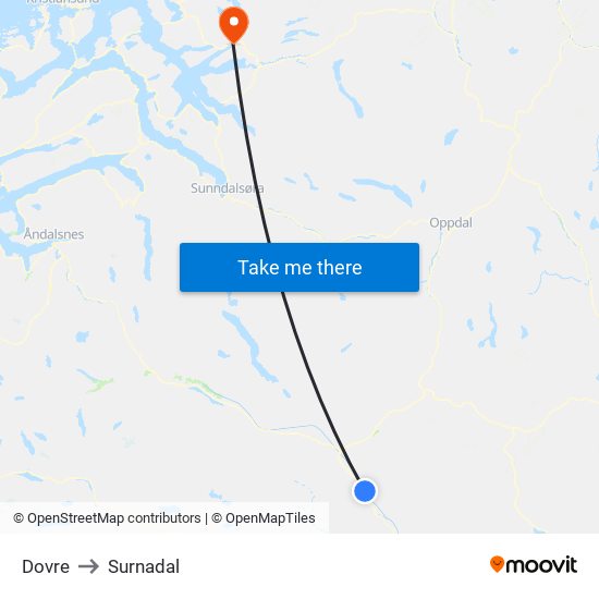 Dovre to Surnadal map