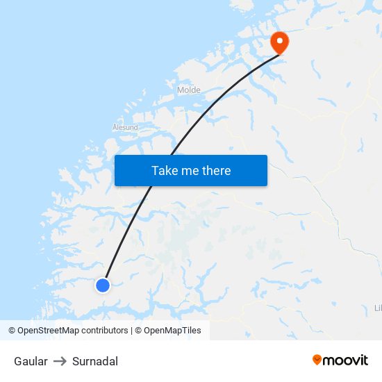 Gaular to Surnadal map