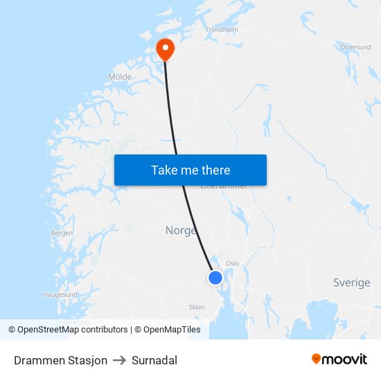 Drammen Stasjon to Surnadal map