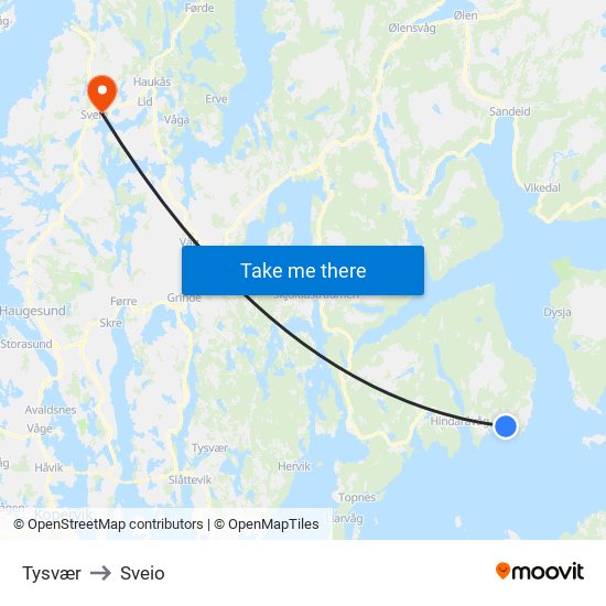Tysvær to Sveio map