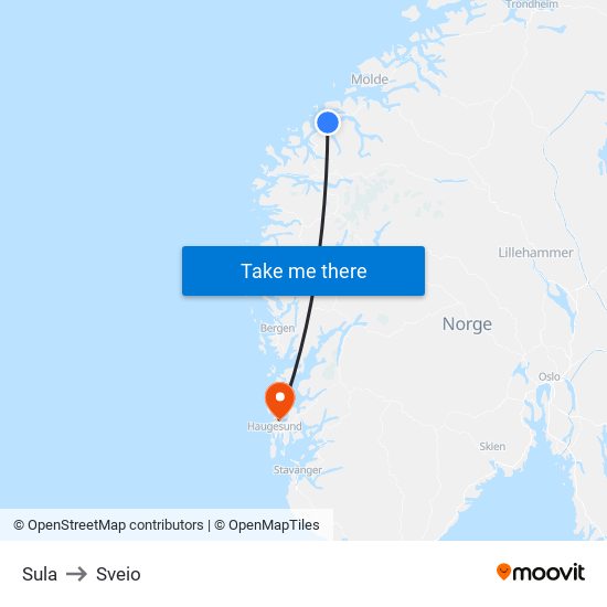 Sula to Sveio map