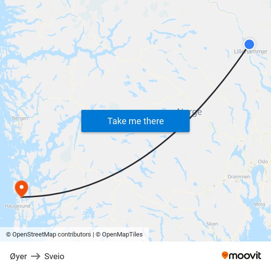 Øyer to Sveio map