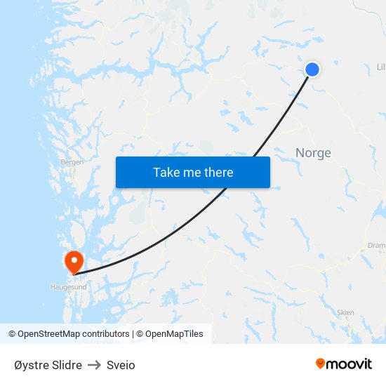 Øystre Slidre to Sveio map