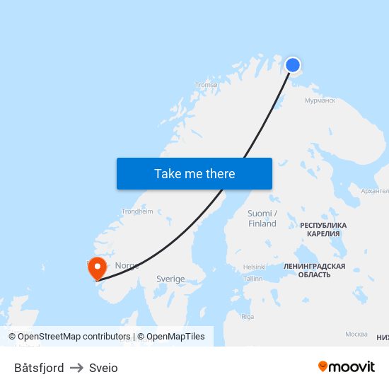 Båtsfjord to Sveio map