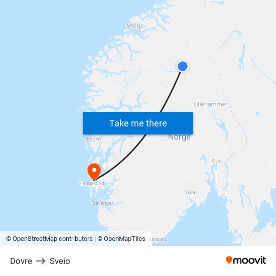 Dovre to Sveio map