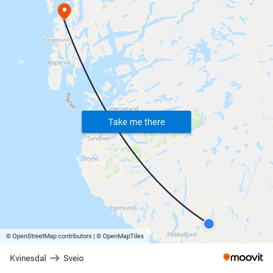 Kvinesdal to Sveio map