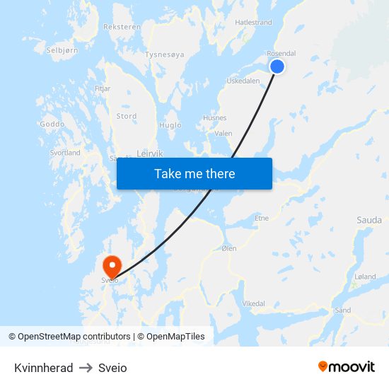 Kvinnherad to Sveio map