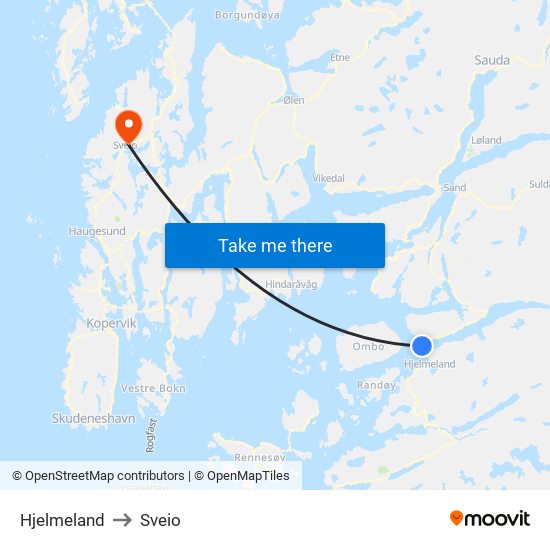 Hjelmeland to Sveio map