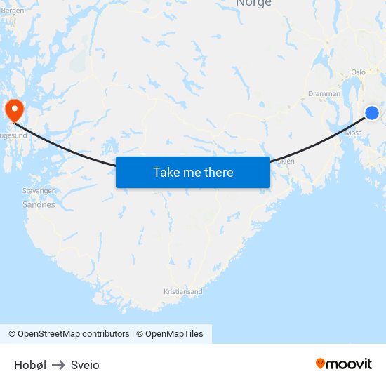 Hobøl to Sveio map