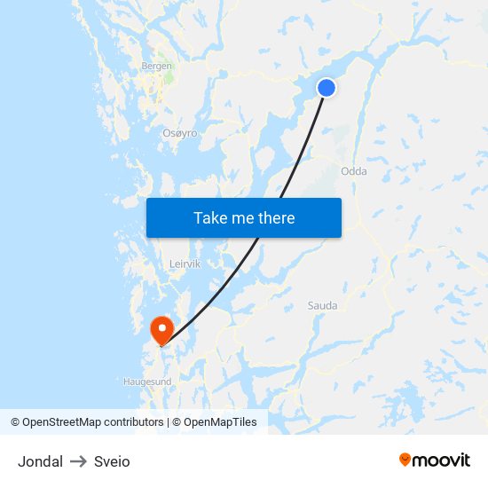 Jondal to Sveio map