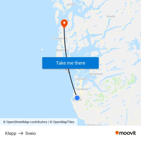 Klepp to Sveio map