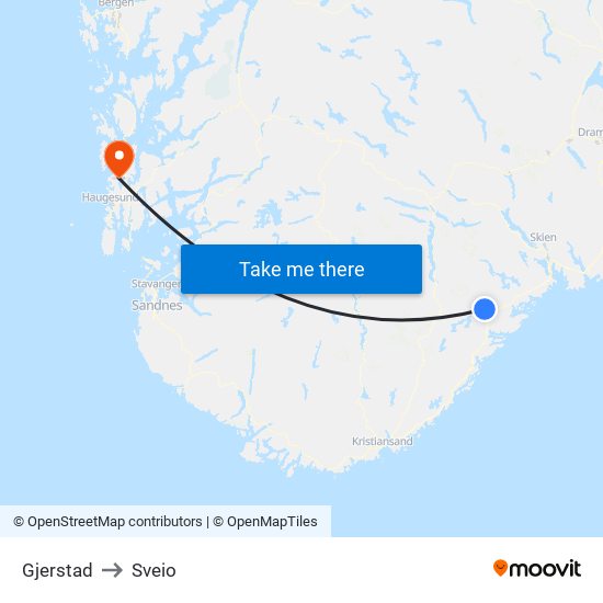 Gjerstad to Sveio map