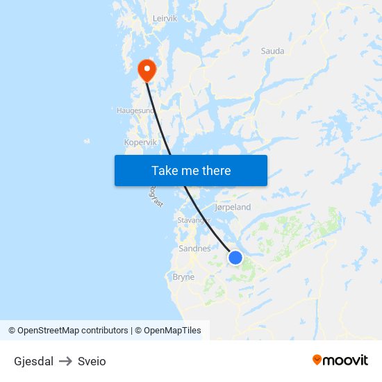 Gjesdal to Sveio map