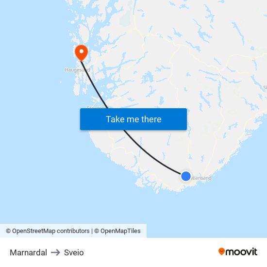 Marnardal to Sveio map